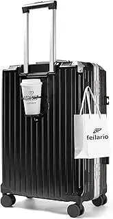 [feilario] 2 Piece Set Luggage 20in/24in Aluminium Frame PC ABS Zipperless Luggage Hardshell TSA Lock Spinner Wheels Carry on Suitcase with Cup Holder & Hook, A-Black, 20in, Business