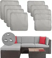 Patio Cushion Covers Replacement Outdoor Cushion Slipcovers Waterproof for Outdoor Furniture, 9 Pcs Patio Seat Cushions Replacement Covers for 5 Piece Outdoor Sectional Sofa, Grey Heather