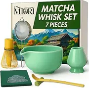 Miori Matcha Whisk Set - 7pcs Matcha Set Including Bowl with Spout, Bamboo Whisk and Accessories - All-in-One Matcha Kit for Green Tea Lovers - Japanese Matcha Set Whisk And Bowl for Tea Ceremony
