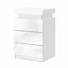 New Bedside Tables Side Table 3 Drawers RGB LED High Gloss Nightstand White