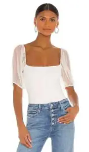 NWT Intimately Free People Puff Sleeve Cami Top Mesh Sleeve Ivory XS