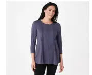 LOGO by Lori Goldstein Cotton Modal Top with Crochet Detail Purple XX-Small