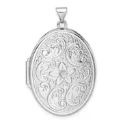 Sterling Silver Rhodium-Plated Reversible Floral Swirl Oval Locket