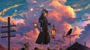 Anime magic sunset mask clouds blue eyes Playmat Gaming Mat Desk