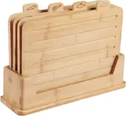FOHOA Bamboo Cutting Board Set of 4 with Holder And Food Icons