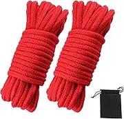 picoggo Soft Cotton Rope, 32 feet / 10m Rope, 8mm Thick, Soft Rope, Long Rope, Soft Tying Rope (Red+Red)