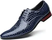 ZJSCNBE Men's Pointed Toe Leather Shoes Stylist Trendy Leather Shoes Glossy Face Stone Pattern(Blue,40)