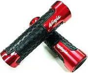 Red Carbon Look Aluminum Motorcycle 22mm 7/8 Inches Engraved Handle Bar Rubber Gel Hand Grips CNC Bar End 7/8" Compatible with Kawasaki Ninja 300 400 250 1000 ZX6R ZX10R ZX14R