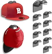 Adhesive Hat Hooks for Wall (10 Pack) - 2 Different Ways Hat Racks to Organize & Display Baseball Caps, No Drilling Hat Wall Hanger, Hat Organizer Rack for Men, Translucent Black