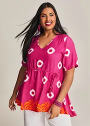 [TS] Taking Shape Natural Alfresco Top Size 14 in Print, Viscose - Plus Size Women's Clothing Print