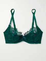[Agent Provocateur] Agent Provocateur - Solanna Silk-blend Satin And Lace Underwired Bra - Teal - 32B 32 B Blue