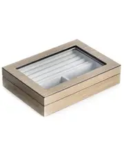 Bey-Berk Gray Lacquered Wood Valet Box with Glass Top