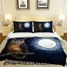 3D Moon Owl O64 Animal Bed Pillowcases Quilt Duvet Cover Set Queen King Fay
