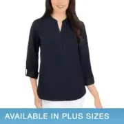 Hilary Radley Ladies' Roll-Sleeve Blouse Blue 2X 1396328 (1047)