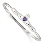 Sterling Silver Purple Cz Claddagh Bangle