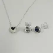 pandora blue sparkling heart halo Ear studs pendant collier necklace-45cm set
