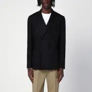[Santaniello] Black wool-blend double-breasted jacket 54 IT Black