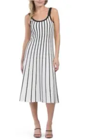ELIE TAHARI White/Black Sleeveless Cami Deep Scoop Neck A-line Midi Dress L nwt