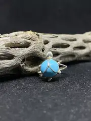Native American Zuni Inlay Sleeping Beauty Turquoise Sterling Turtle Ring Size 6