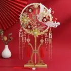Long Handle Bride Group Fan Handmade Decorative Fan for Dance Performance
