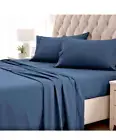 SLEEP ZONE Cooling Bed Sheets King Size Set 4 Piece Super Soft Fitted Navy Blue