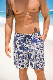 Cupshe Tuscan Tile Floral Board Shorts - Blue,XL