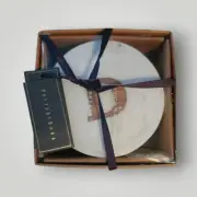 NEW Pottery Barn alphabet Marble Wood Coaster set of 4 Monogram Initial "D"