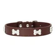 L.Riding Pulo Pet Collar Bone Jewelry Adjustable Wear-resistant Fashion Dog Leather Leash dark brown M #1.5cm