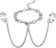 [Wendalern] Punk Finger Ring Bracelet Layered Tassel Chain Bracelet Two Link Rings Chain Bracelet Slave Hand Harness Wirst Bracelet Adjustable Finger Chain Bracelet Jewellery for Women and Girls