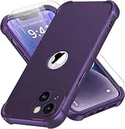 ORETECH Designed for iPhone 14 Plus Case with [2 x Tempered Glass Screen Protector] [Shockproof Protective] Soft TPU Silicone Phone Case for iPhone 14 Plus Case-6.7''Purple