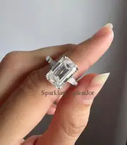 Classic Emerald Cut Three Stone Ring 5.50CTW Moissanite Engagement Ring 14K Gold
