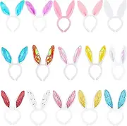 Octaday 15 Pcs Easter Bunny Ear Headband Colorful Sequins Plush Rabbit Ear Headband for Easter Cosplay Bunny Dress Up Accessories