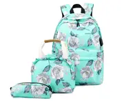 B03 3PCS Girls Print Backpack Small Fresh Backpack Portable School Bag Computer Bag Lunch Insulation Backpack-Green