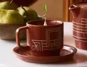 Tea Forte Terra Stoneware Teacup with Saucer, Frank Lloyd Wright, 8 Oz. Stonewar