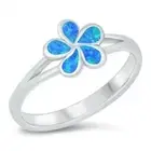 Plumeria Flower Ring Genuine Sterling Silver 925 Blue Lab Opal 8 mm Size 5 - 10