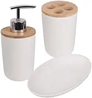 Eco Basics 3-in-1 Bathroom Vanity Set, White – Toothbrush Holder, Soap Dispenser & Soap Dish, Eco-Friendly Materials, Compact Design, Easy to Clean, Complements Any Décor, Perfect for Bathrooms