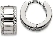 [JewelryWeb] Stainless Steel Patterned Hinged Hoop Earrings 13x19mm Wide 5mm Thick-Hoop Earring for Women