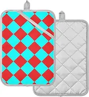 Large Pot Holder Heat Resistant Buffalo Plaid Red Cyan Potholders for Kitchens with Pockets 2 Pack
