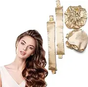Satin Heatless Hair Curler 2 Sets/4PCS, Pillow Soft Rollers With Hair Caps, Curling Rod Headband for All Hair Types, Sleep-In Curlers (Beige)