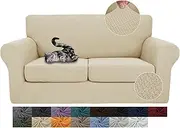 JIVINER Newest 3 Pieces Stretch Couch Covers for 2 Cushion Couch Fitted Thick Loveseat Sofa Slipcover with 2 Seat Cushion Covers for Living Room Pet Dogs (Loveseat, Light Beige)