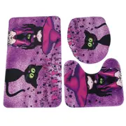 3PCS Witch Pattern Polyester Toilet Mat Carpet Non slip Bath Mat Rug Toilet Lid Cover Set Bathroom Decoration