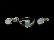 Opal 9x7 mm decorate Tsavorite 2.25 Ring Earring sets 925 sterling silver