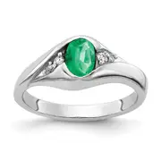 Solid 14k White Gold 6x4mm Oval Simulated Emerald A CZ Ring