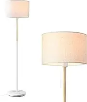 LALISU Floor Lamp Warm White Floor Light, Farmhouse Tall Standing Lamp with Linen Lampshade Reading Standing Lamp for Living Room, Bedroom, Office (White)
