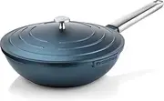 [Westinghouse] Performance Series Large Wok Non Stick - 28cm Induction Wok with Lid - Lightweight Cast Aluminium - for Induction Hobs All Others & Oven Proof - Stainless Steel Handle - Blue