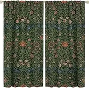 GoDazzling Bohemia Plant Flowers Pattern Blackout Window Curtains, William Morris Art Print Vintage Decor Curtains, for Living Room Bedroom 21(W)*45(L) 2 Panels