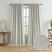 KEQIAOSUOCAI Linen Black Out Curtains 132 Inches 11 FT Long Back Tab Track System Curtains for Cottage High Ceiling Living Room Extra Long Textured Curtain Drapes for Country Villa 50x132, 2 Panels
