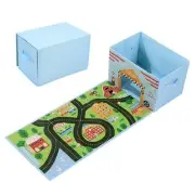 Toy Car Storage Box with Play Mat,Toy Car Storage Organizer 15"x10"x10" Blue