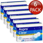 6 x Aspro Clear Regular Strength Pain Relief 24 Soluble Effervescent Tablets
