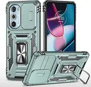Slide Camera Cover for Motorola Moto Edge 30 Pro/Edge + 2022,Kickstand with Built-in 360° Rotate Magnetic Ring Stand Shockproof Protective Armor Cover,Green